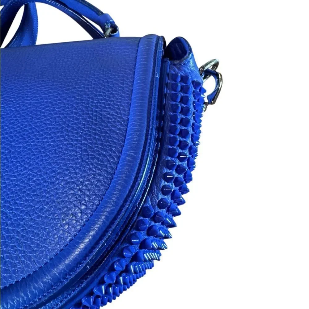 CHRISTIAN LOUBOUTIN Blue Leather Panettone Spiked Messenger Crossbody Bag